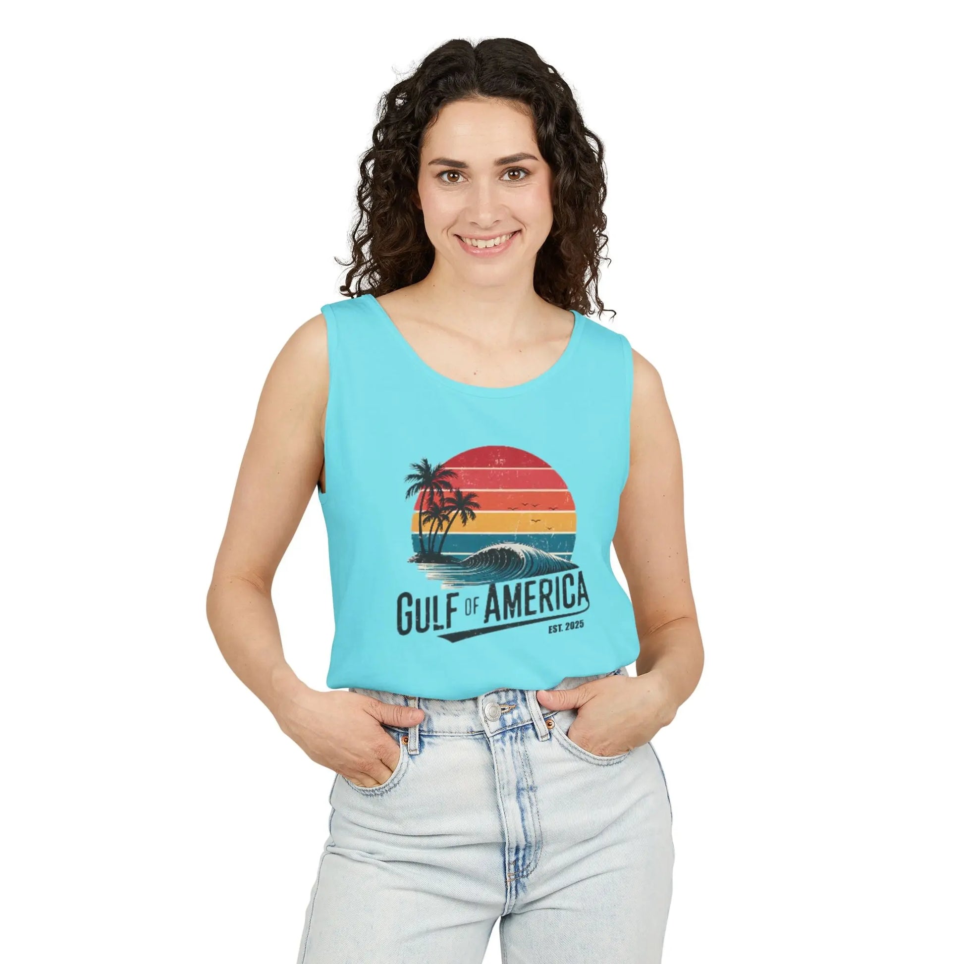 Gulf of America Sleeveless Shirt, Retro Beach Tank, Summer Unisex Tank, Beach Sunset Muscle Tee, Coastal Tank Printify