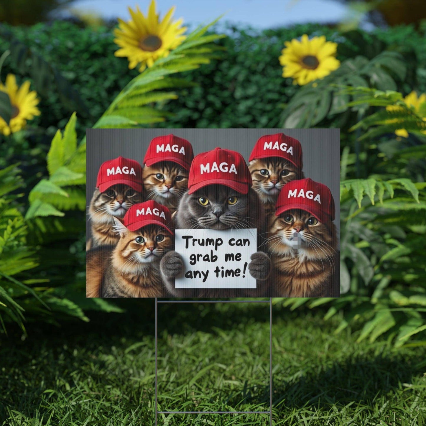 Yard Sign - Trump Can Grab Me Anytime Cat Sign - Galvaleos Galvaleos Galvaleos 18″ x 12″ (Horizontal) Printify Home Decor Yard Sign - Trump Can Grab Me Anytime Cat Sign