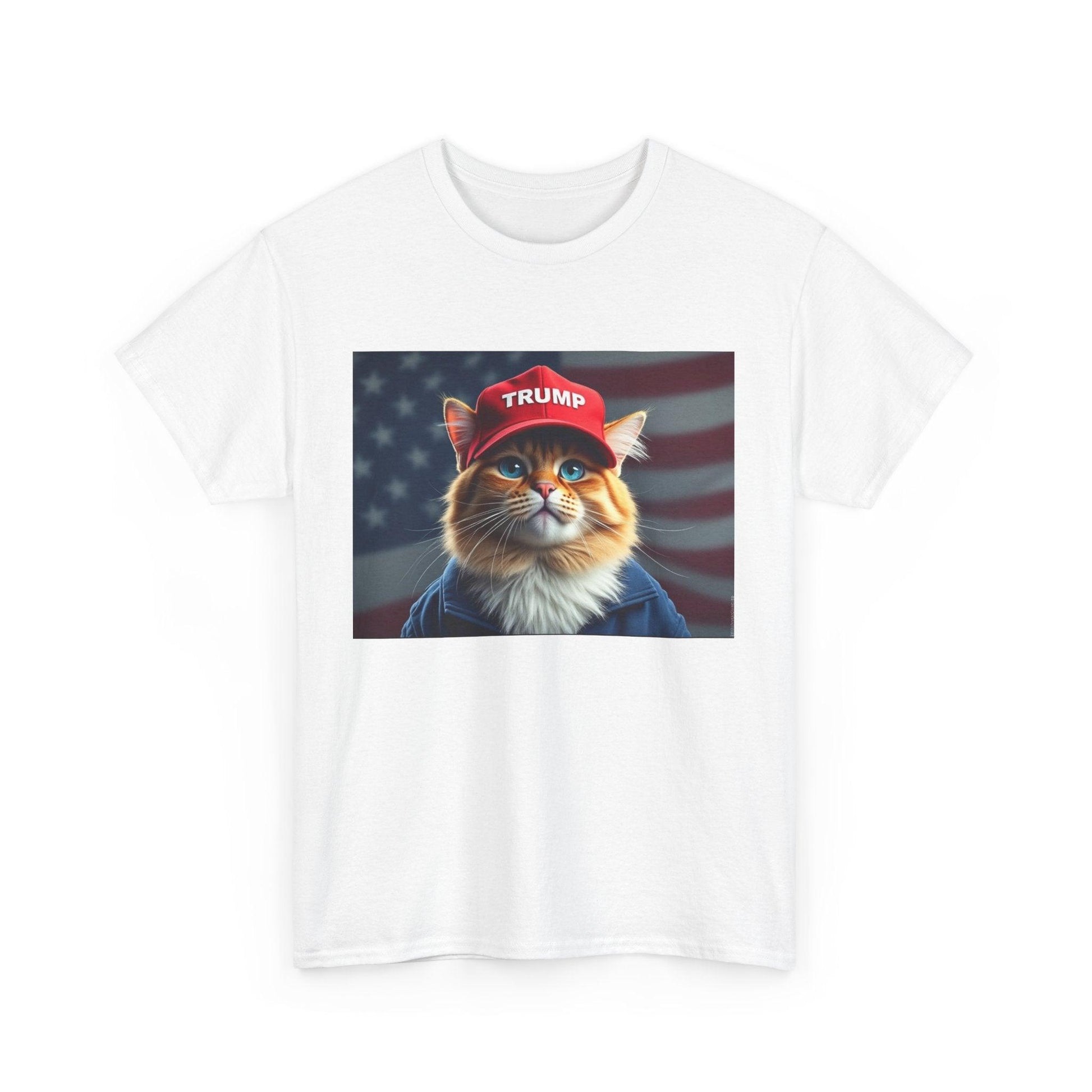 MAGA Cat with Trump Hat Unisex Tee - Galvaleos Galvaleos Galvaleos White / S Printify T-Shirt MAGA Cat with Trump Hat Unisex Tee