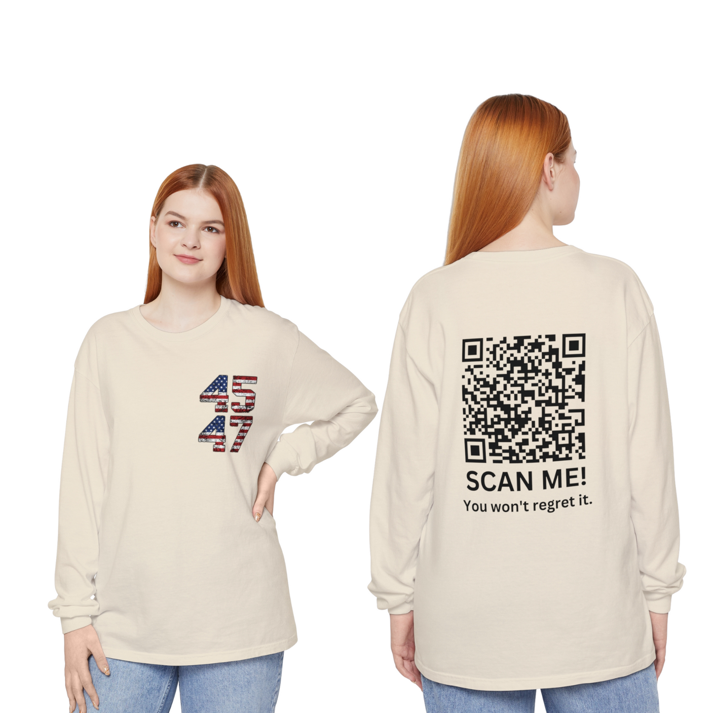 Trump YMCA Dance QR Code Long Sleeve Tshirt, Funny Comfort Colors Tee, Unisex Long Sleeve Shirt