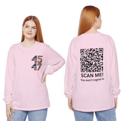 Trump YMCA Dance QR Code Long Sleeve Tshirt, Funny Comfort Colors Tee, Unisex Long Sleeve Shirt