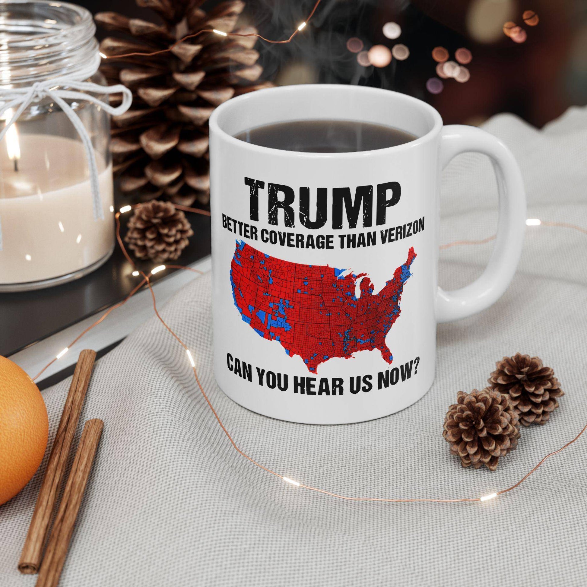 Trump Mug, Trump 2024, Trump Won, Trump Landslide, Better Coverage Than Verizon, Gift for Trump Supporters, Conservative Coffee Cup, - Galvaleos Galvaleos Galvaleos 11oz Printify Mug Trump Mug, Trump 2024, Trump Won, Trump Landslide, Better Coverage Than Verizon, Gift for Trump Supporters, Conservative Coffee Cup