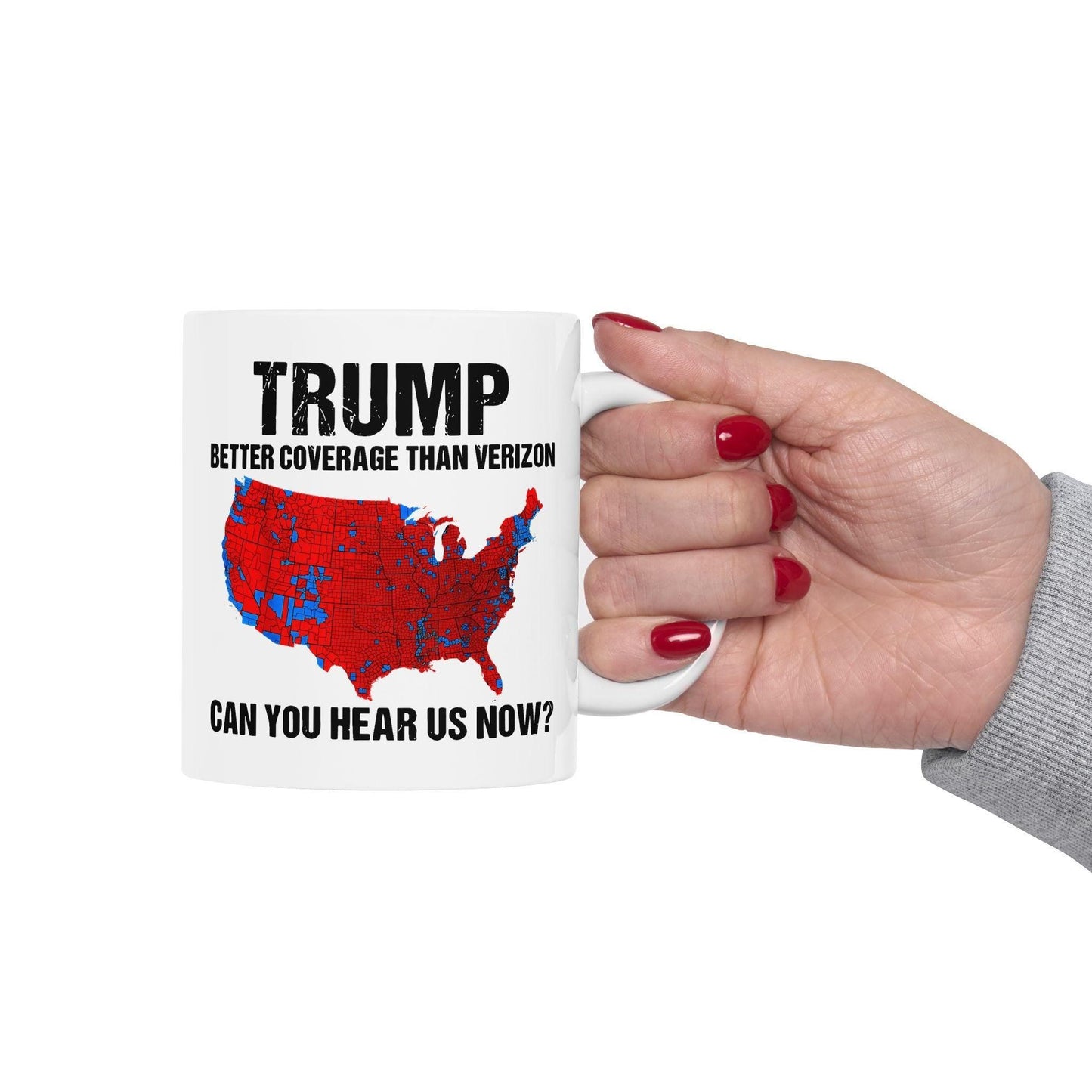 Trump Mug, Trump 2024, Trump Won, Trump Landslide, Better Coverage Than Verizon, Gift for Trump Supporters, Conservative Coffee Cup, - Galvaleos Galvaleos Galvaleos 11oz Printify Mug Trump Mug, Trump 2024, Trump Won, Trump Landslide, Better Coverage Than Verizon, Gift for Trump Supporters, Conservative Coffee Cup