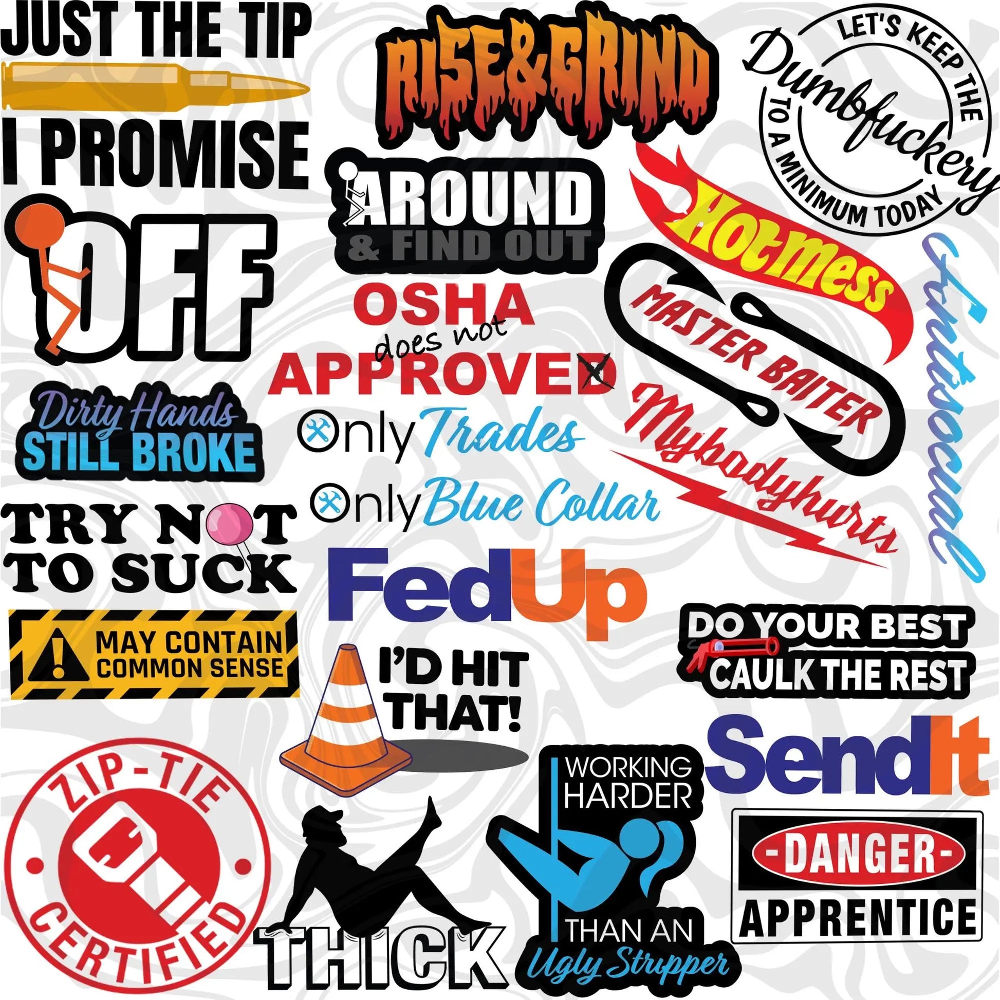 Adult Decals For Work, Toolbox, Hardhat, Laptop, Waterbottle Sticker Bundles For Blue Collar Workers Galvaleos