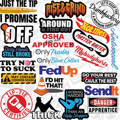Adult Decals For Work, Toolbox, Hardhat, Laptop, Waterbottle Sticker Bundles For Blue Collar Workers Galvaleos