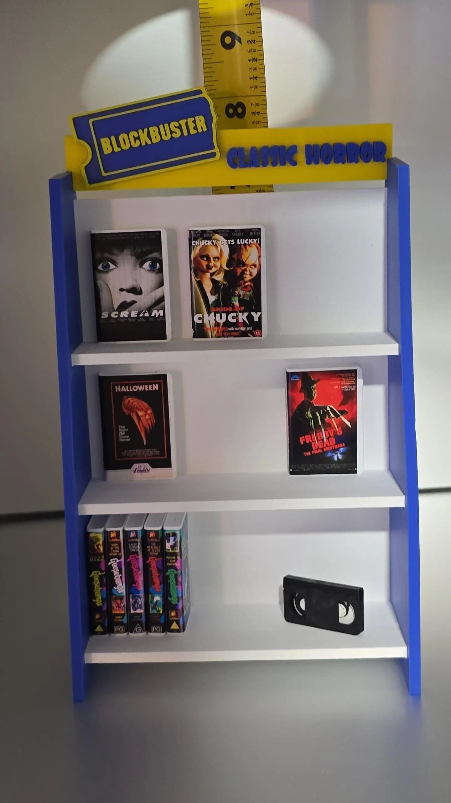 Miniature Horror VHS Collections - 1/6 Scale Retro VHS Movie Tapes - Home Decor Display Shelf - Customizable Blockbuster Shelf Galvaleos