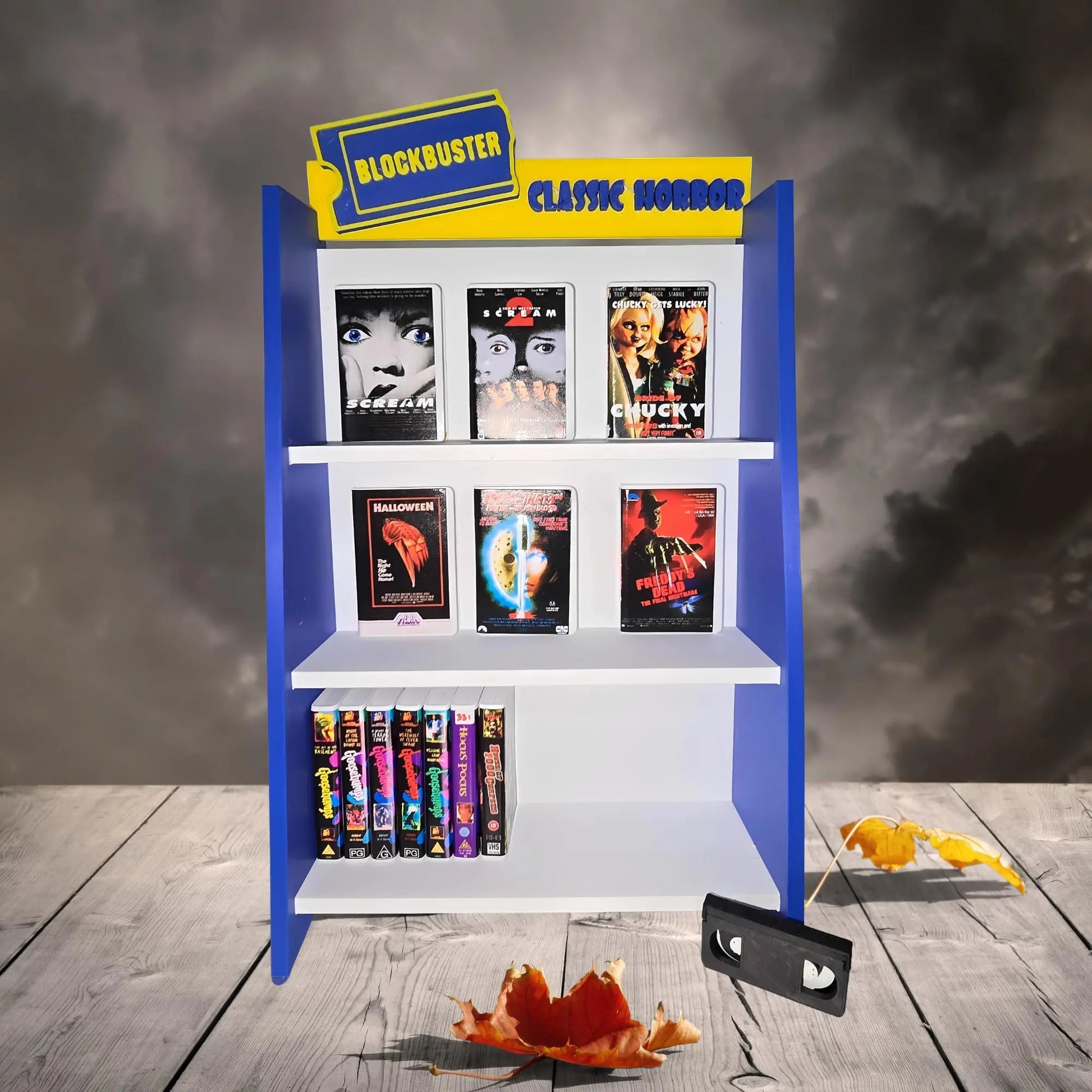 Miniature Horror VHS Collections - 1/6 Scale Retro VHS Movie Tapes - Home Decor Display Shelf - Customizable Blockbuster Shelf Galvaleos