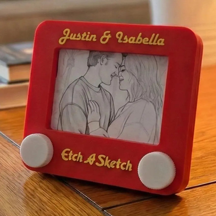 Etch A Sketch Picture Frame | Personalized Retro Toy Photo Holder | Custom Valentines Gift | Unique Gift for Husband Wife Girlfriend - Galvaleos