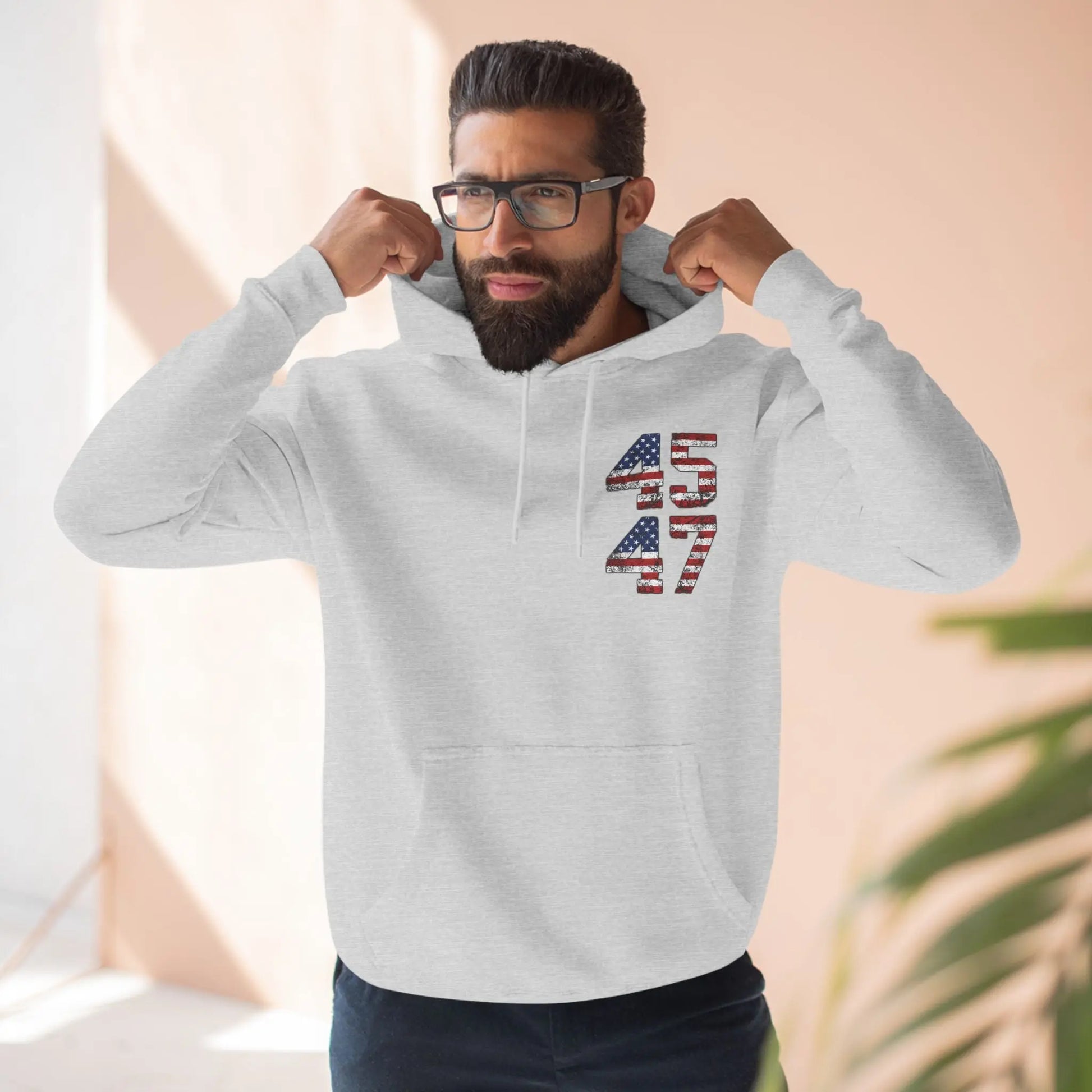 45 47 President Trump Three-Panel Fleece Hoodie - Galvaleos