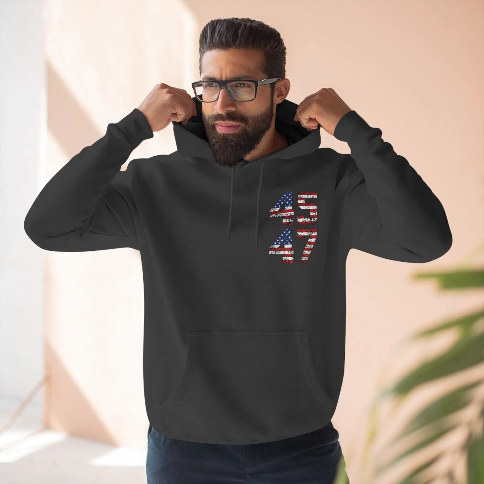 45 47 President Trump Three-Panel Fleece Hoodie - Galvaleos