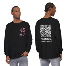 Trump YMCA Dance QR Code Long Sleeve Tshirt, Funny Comfort Colors Tee, Unisex Long Sleeve Shirt - Galvaleos