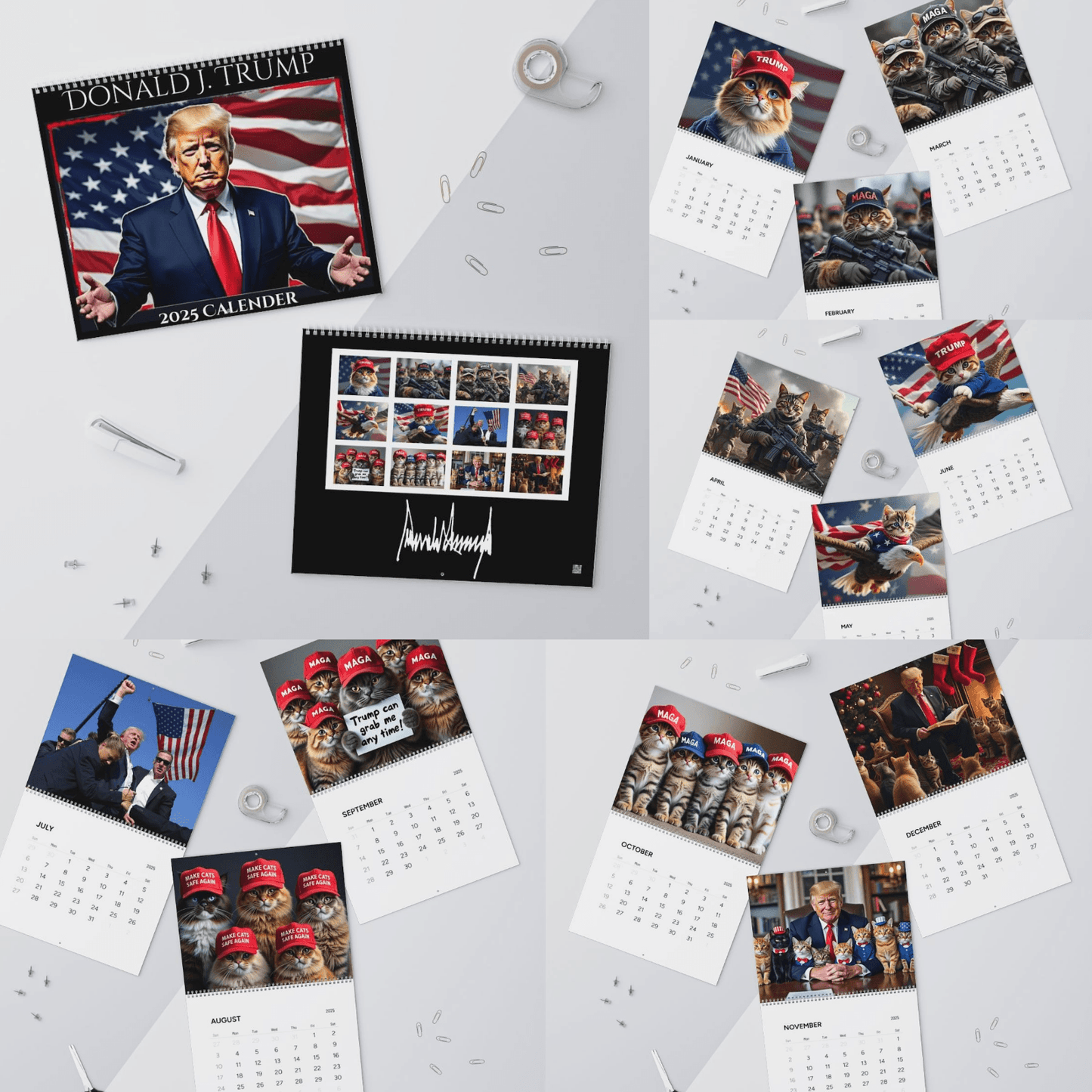 2025 Trump MAGA Cat Calendar, Copy of Donald J Trumps Signature, 2025 Wall Calendar, Desk Calendar, Yearly Planner, Office Decor - Galvaleos Galvaleos Galvaleos 11" x 8.5" / Matte Printify Calendar 2025 Trump MAGA Cat Calendar, Copy of Donald J Trumps Signature, 2025 Wall Calendar, Desk Calendar, Yearly Planner, Office Decor