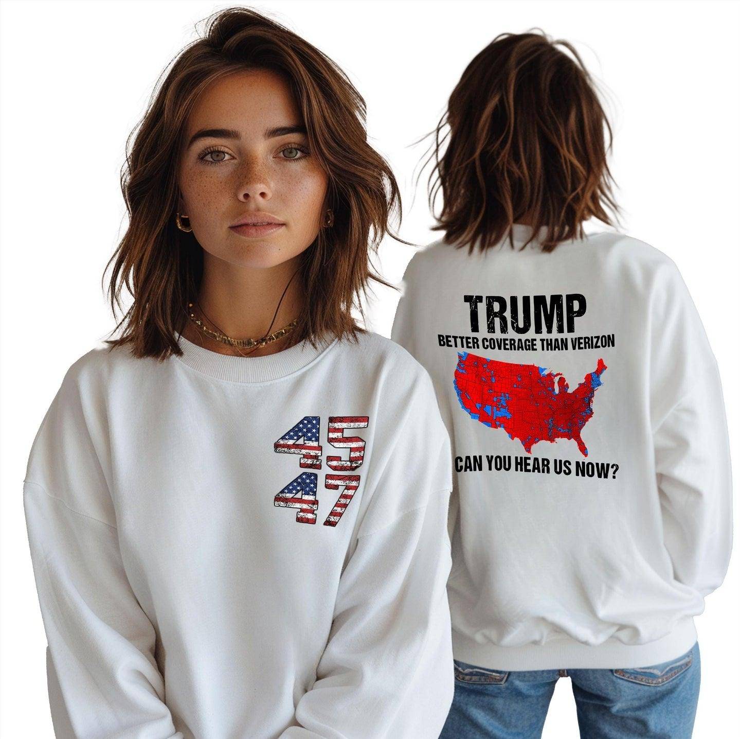 President Trump 45 47 Sweatshirt, More Coverage Than Verizon Sweatshirt, Trump Won, Landslide, soft style sweatshirt - Galvaleos Galvaleos Galvaleos White / S Printify Sweatshirt President Trump 45 47 Sweatshirt, More Coverage Than Verizon Sweatshirt, Trump Won, Landslide, soft style sweatshirt