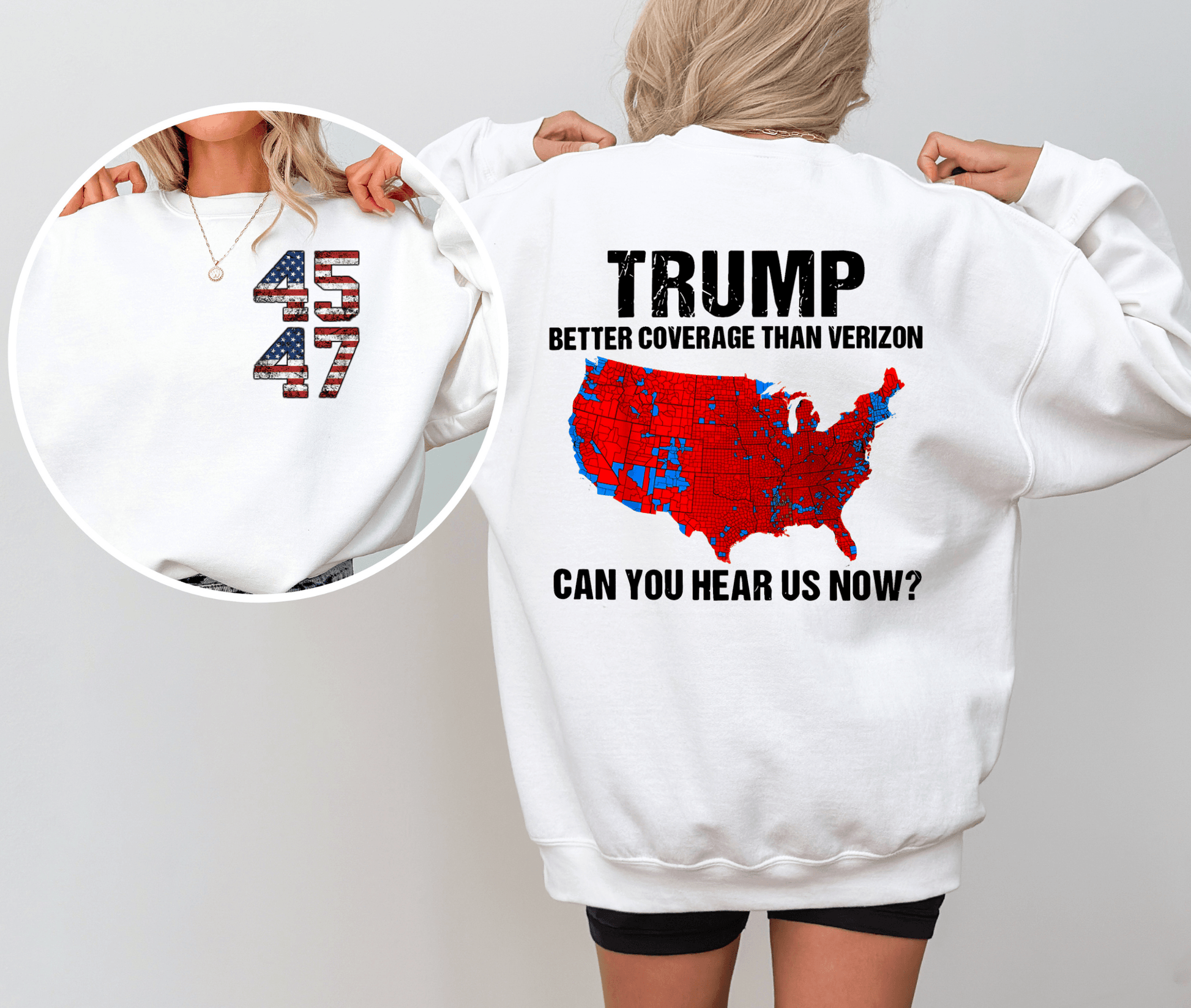 President Trump 45 47 Sweatshirt, More Coverage Than Verizon Sweatshirt, Trump Won, Landslide, soft style sweatshirt - Galvaleos Galvaleos Galvaleos White / S Printify Sweatshirt President Trump 45 47 Sweatshirt, More Coverage Than Verizon Sweatshirt, Trump Won, Landslide, soft style sweatshirt